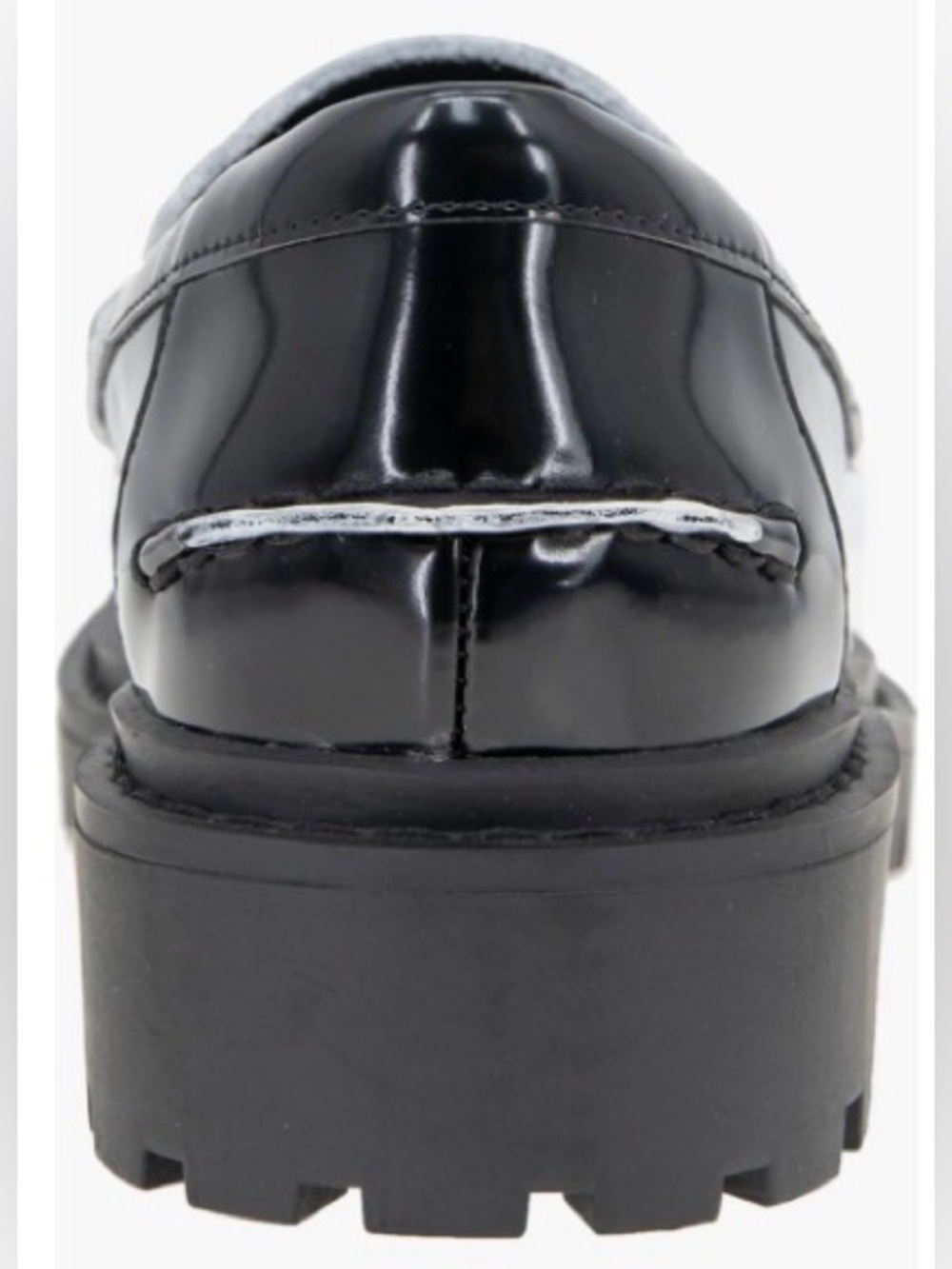 BCBG Black Patent Leather Laney Lug Penny Loafers with Gold Vamp Buckle Preppy - Picture 14 of 16